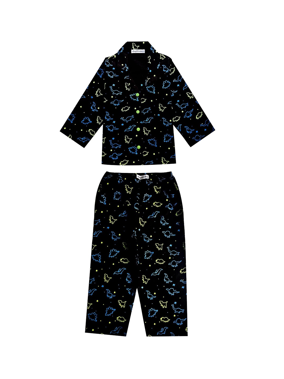

shopbloom Unisex Kids Glow In The Dark Black Printed Night suit