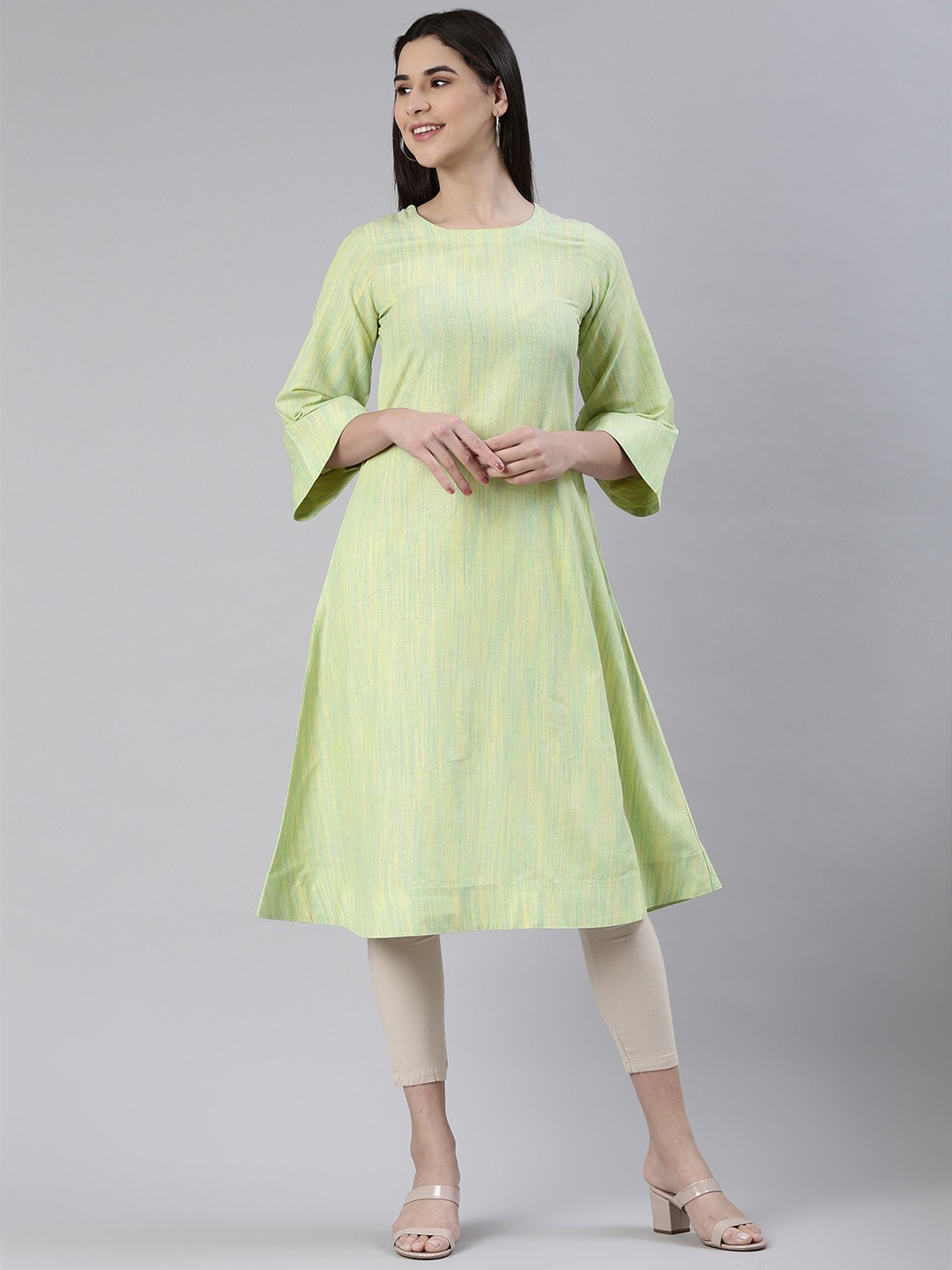 

KALINI Women Woven Design Flared Sleeves A-Line Kurta, Green