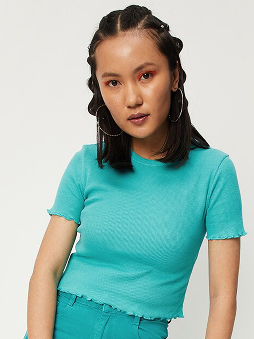 

max Round Neck Crop Top, Turquoise blue