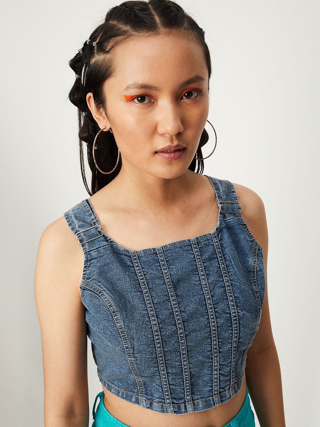 

max Square Neck Striped Crop Top, Blue