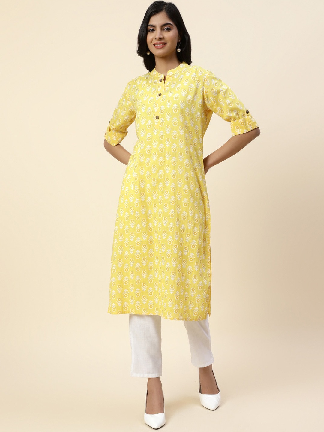 

Meena Bazaar Women Yellow Ethnic Motifs Printed Kurta