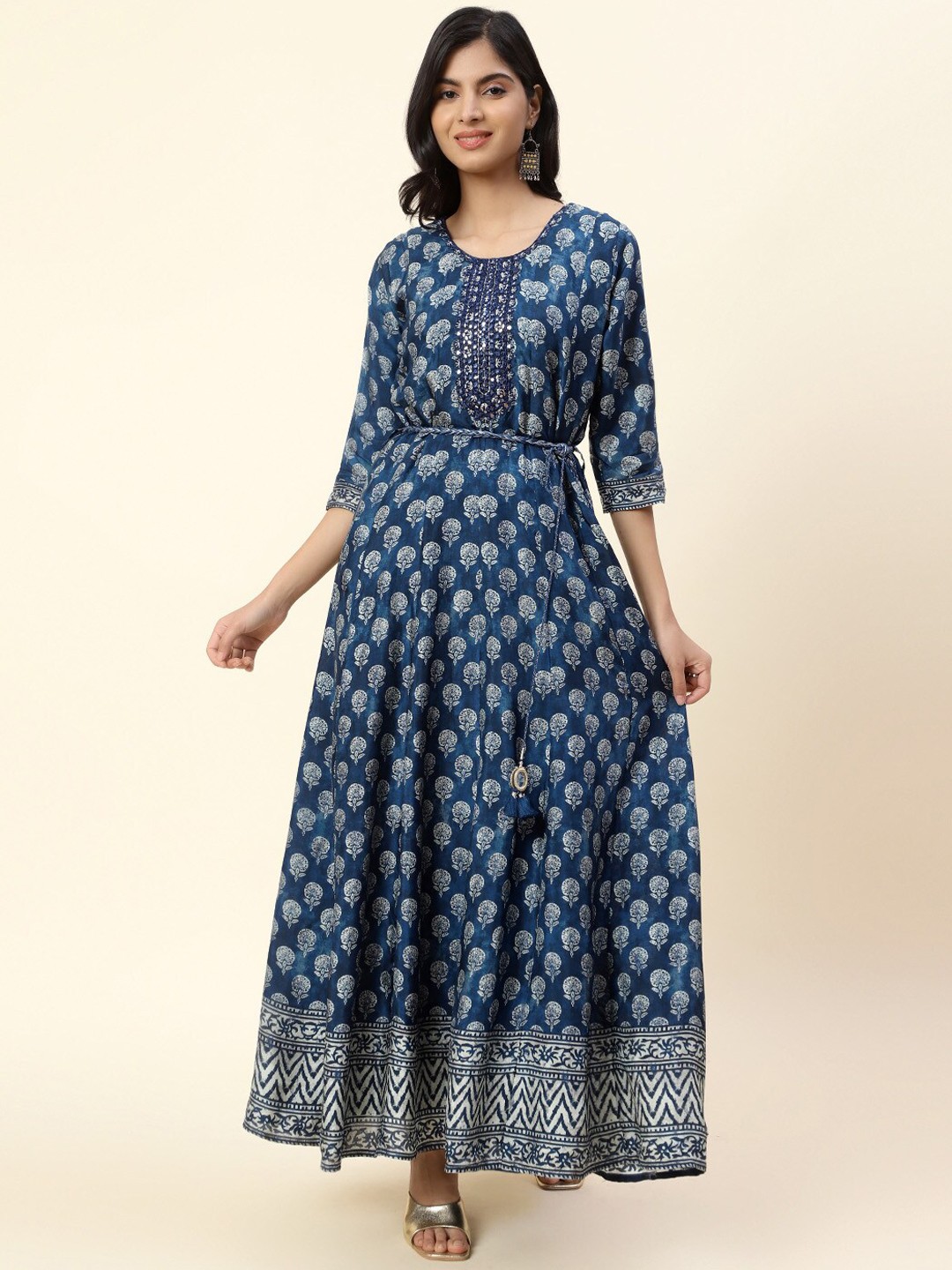 

Meena Bazaar Ethnic Motifs Printed Gotta Patti Anarkali Kurta, Blue