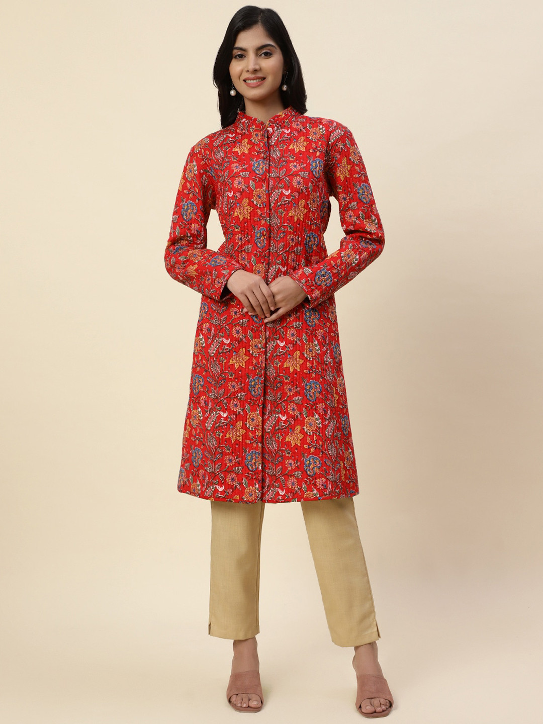 

Meena Bazaar Women Red Ethnic Motifs Printed Thread Work Kurta