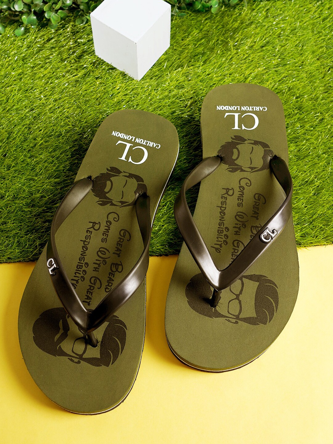 

Carlton London Men Printed Rubber Thong Flip-Flops, Olive