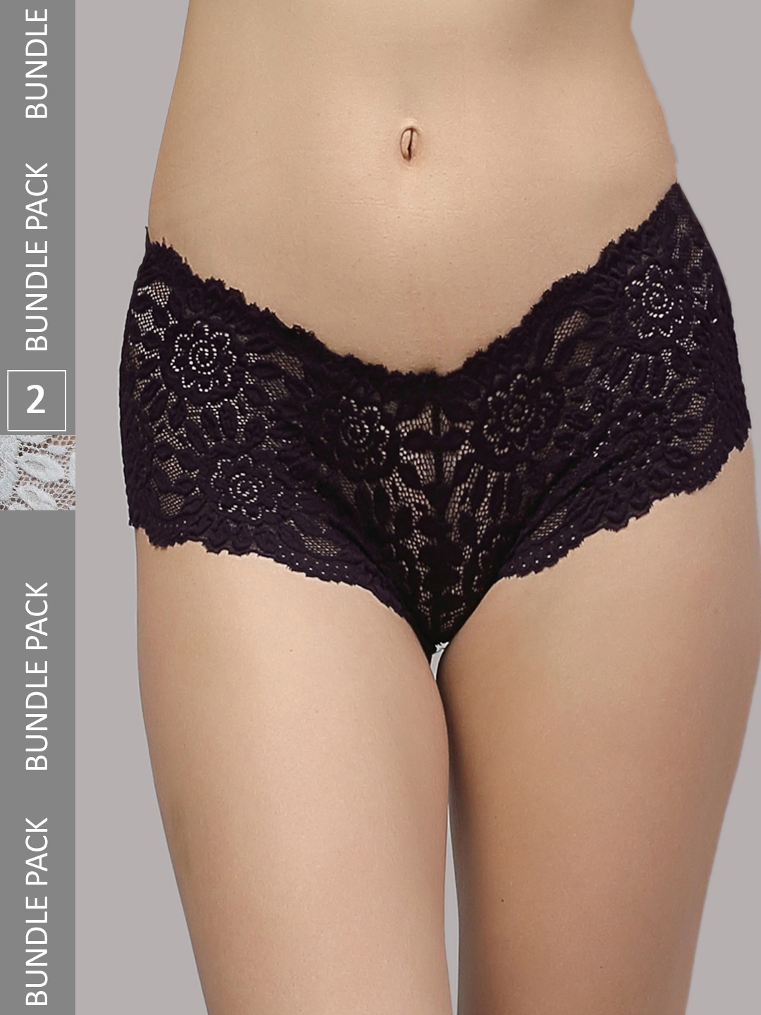 

PrettyCat Women Pack of 2 Lace Boy-Shorts Briefs, Black