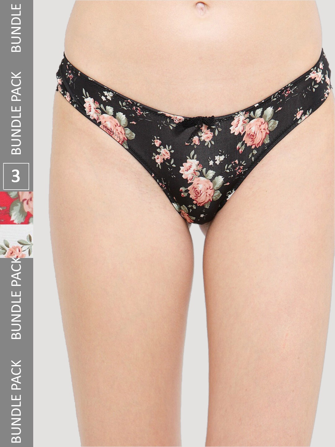 

PrettyCat Women Pack Of 3 Floral Printed Bikini Briefs PC-PA-5064, Red