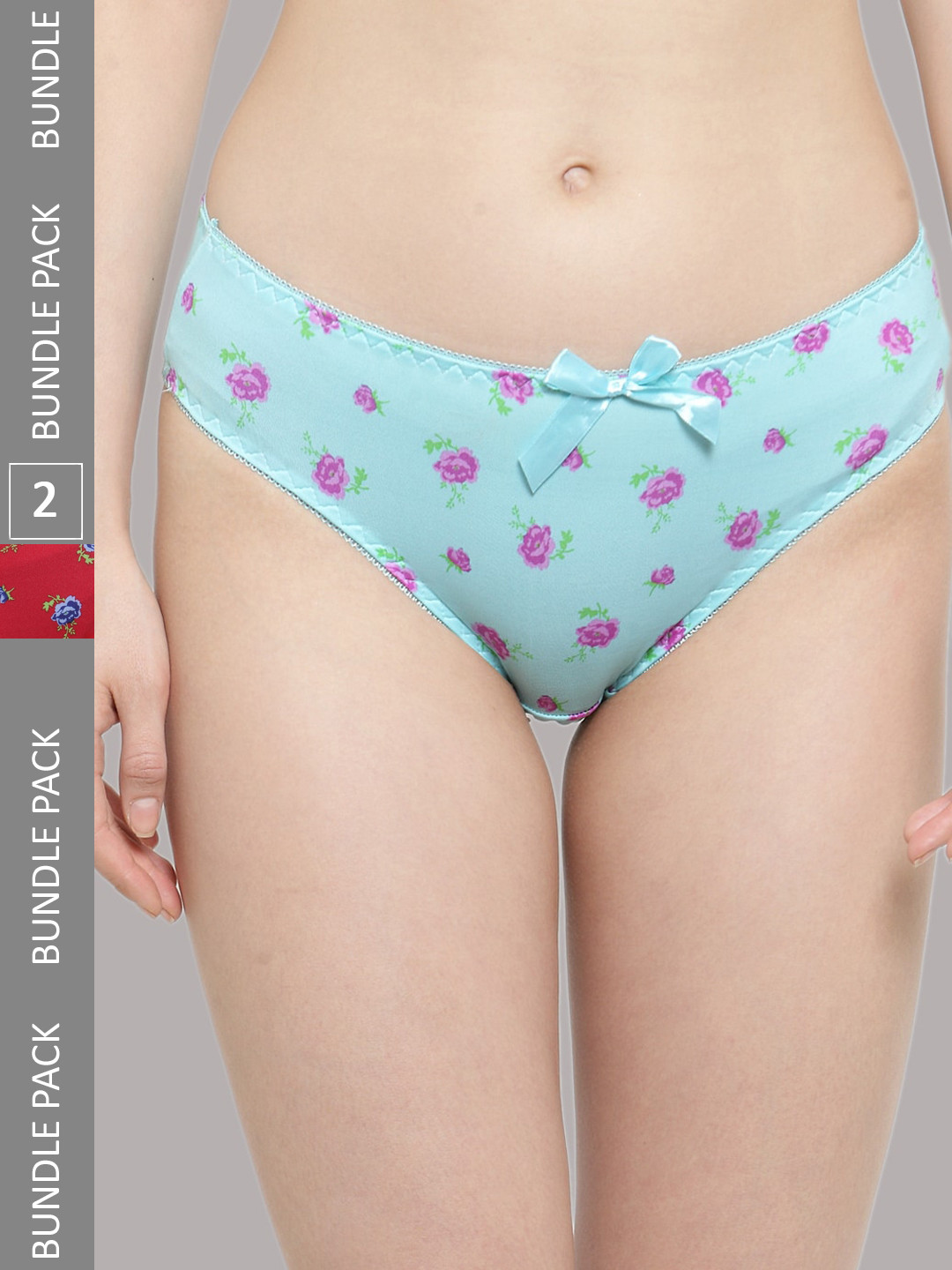 

PrettyCat Women Pack of 2 Floral Printed Bikini Briefs, Green