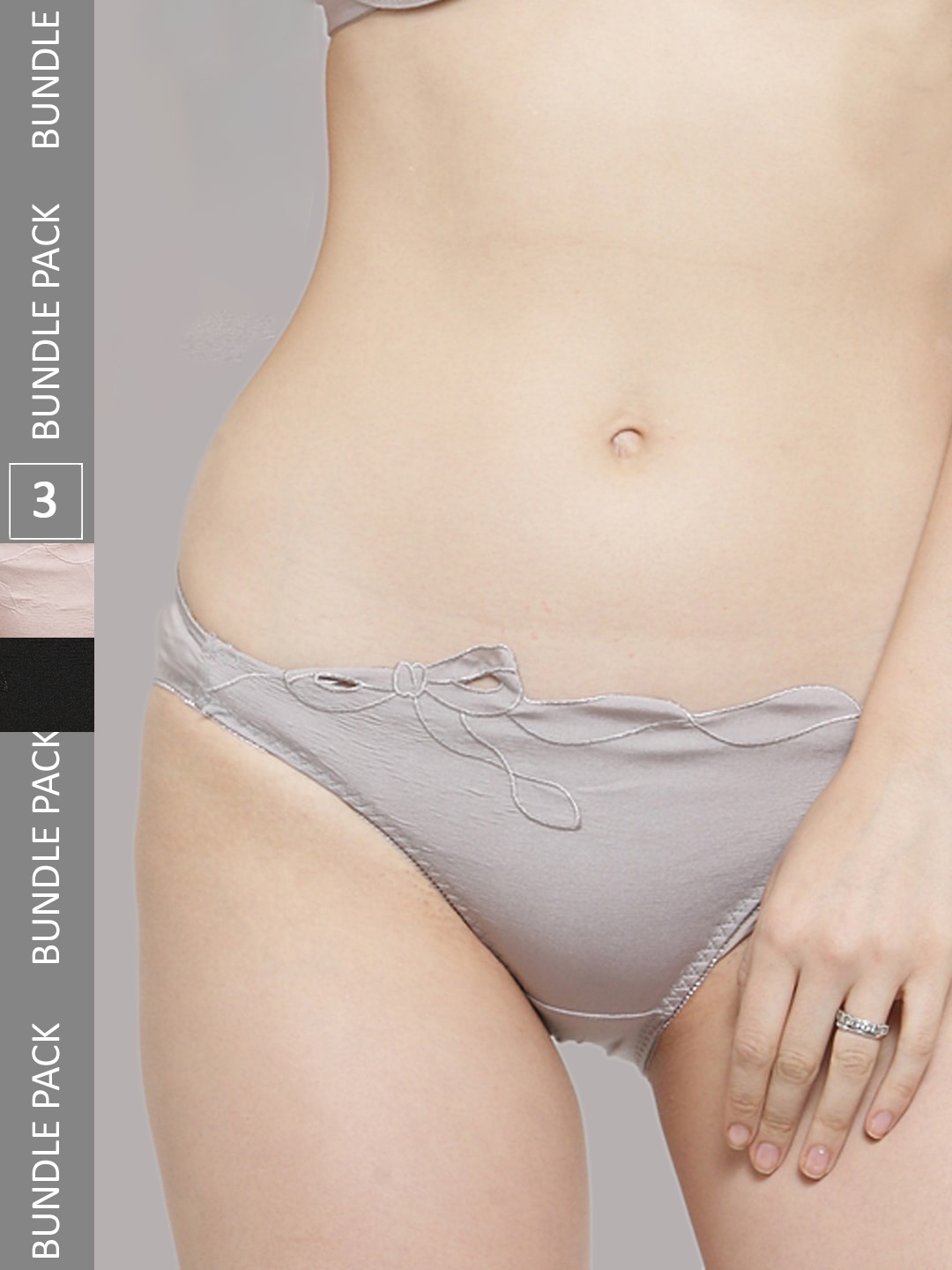 

PrettyCat Women Pack of 3 Seamless Bikini Briefs, Grey