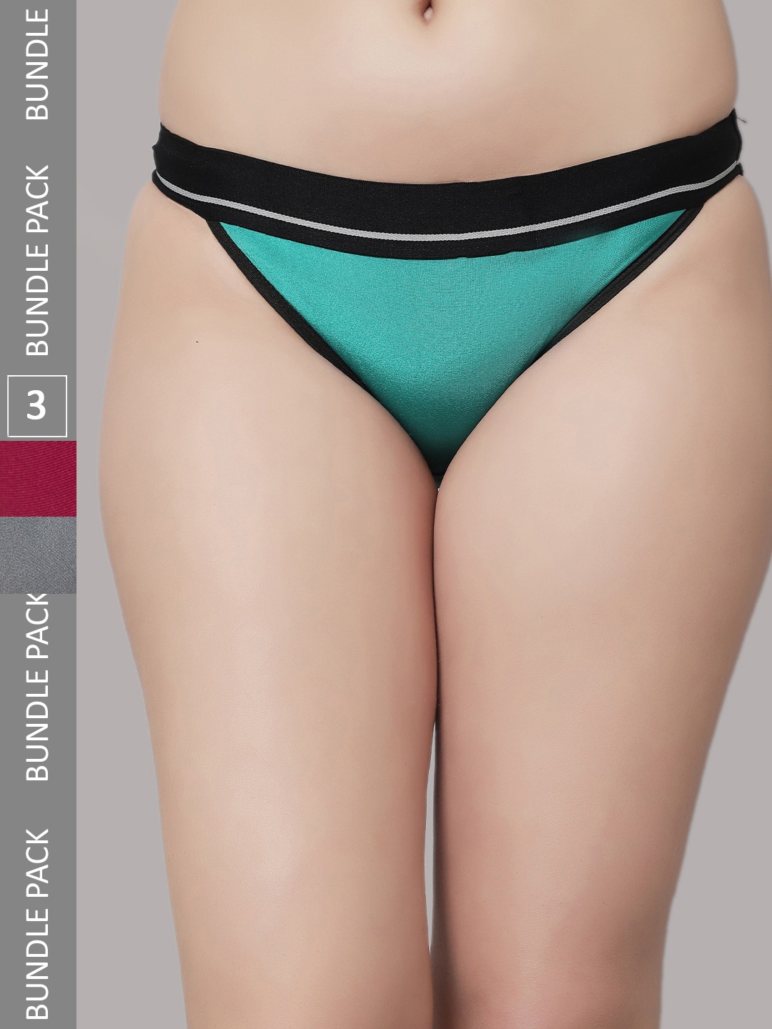 

PrettyCat Women Pack Of 3 Thongs Briefs PC-PA-6040A, Green
