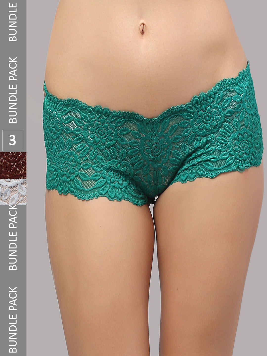 

PrettyCat Women Pack of 3 Self designed Boy Shorts Briefs, Green