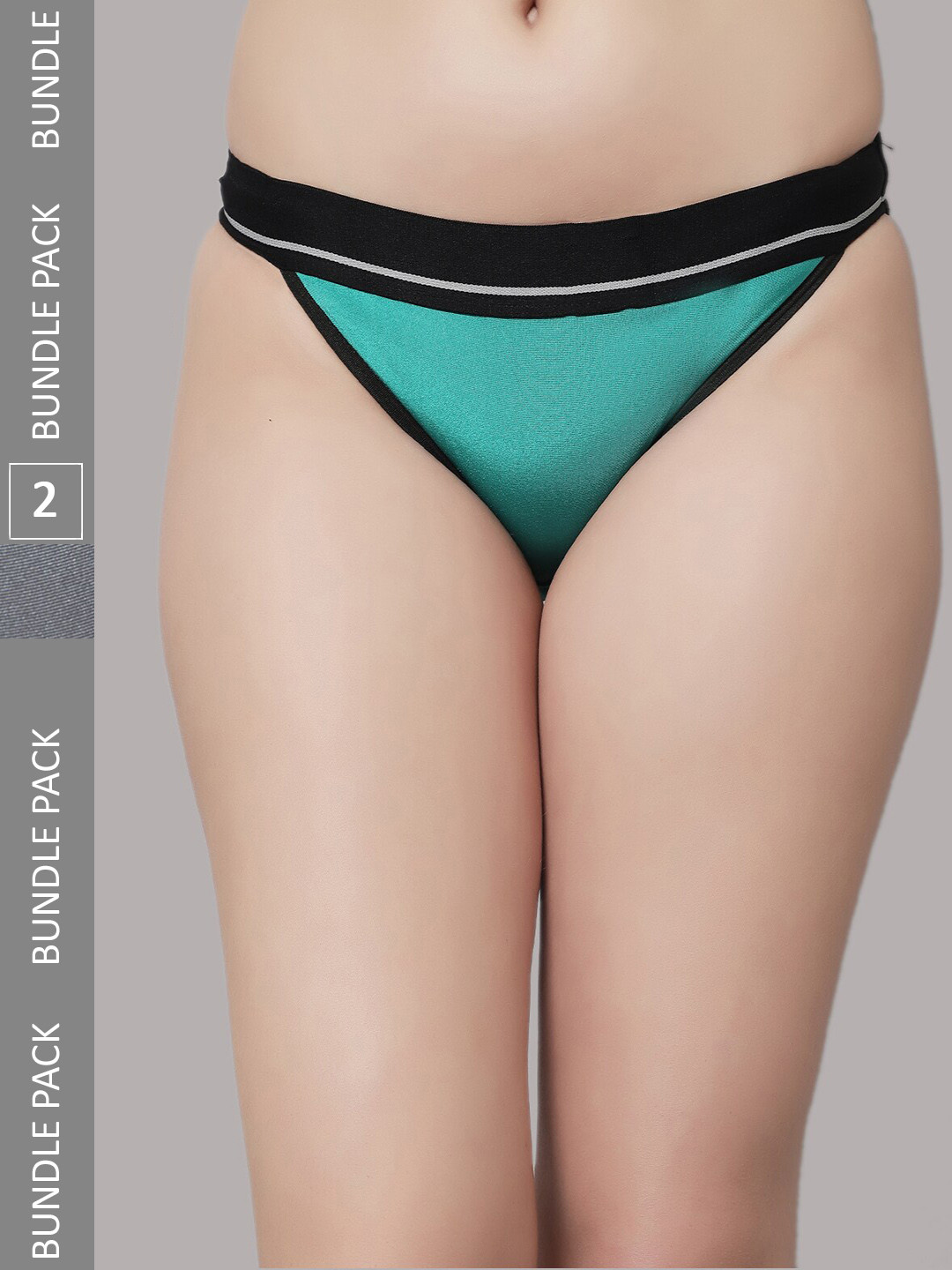 

PrettyCat Women Pack Of 2 Colourblocked Bikini Briefs PC-PA-6040A, Green