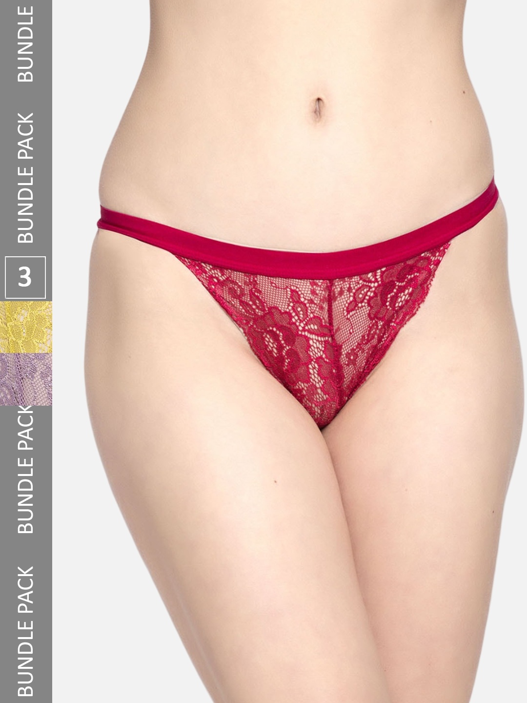 

PrettyCat Pack Of 3 Self-Design Thongs PC-PA-6023-RED-GRN-MOV-S