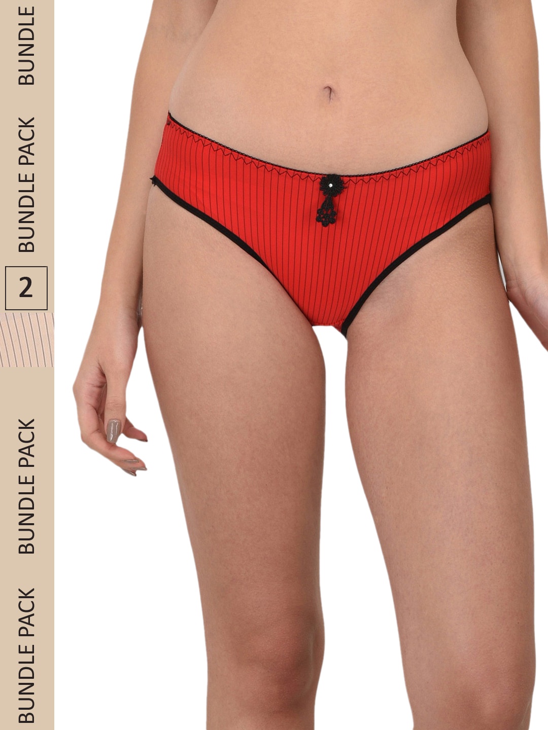 

PrettyCat Women Pack Of 2 Striped Bikini Briefs PC-PA-666-RED-BEG-S