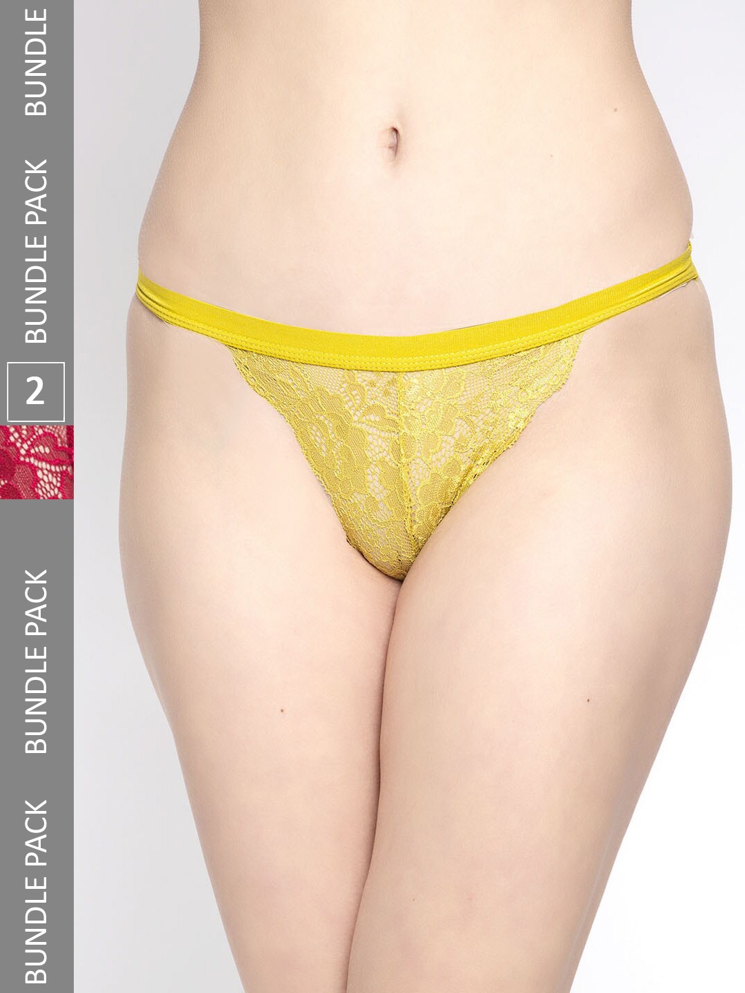 

PrettyCat Women Pack Of 2 Lace Low-Rise Thong Briefs PC-PA-6023, Red