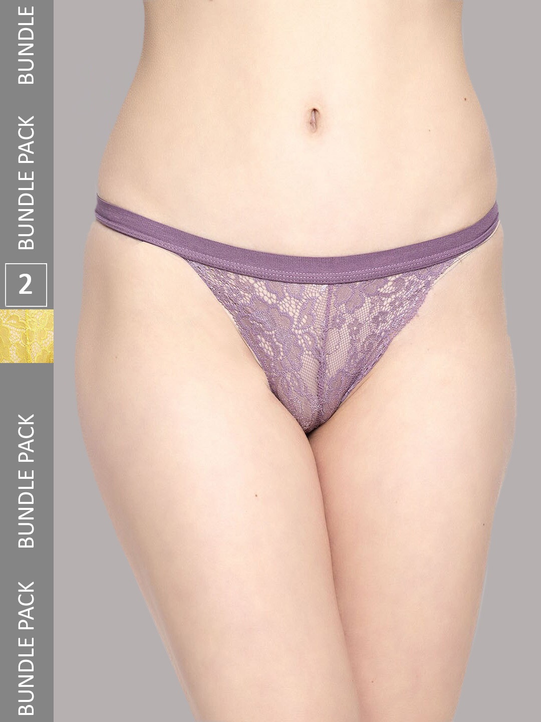 

PrettyCat Women Pack of 2 Lace Thongs Briefs PC-PA-6023-MOV-GRN-S, Mauve