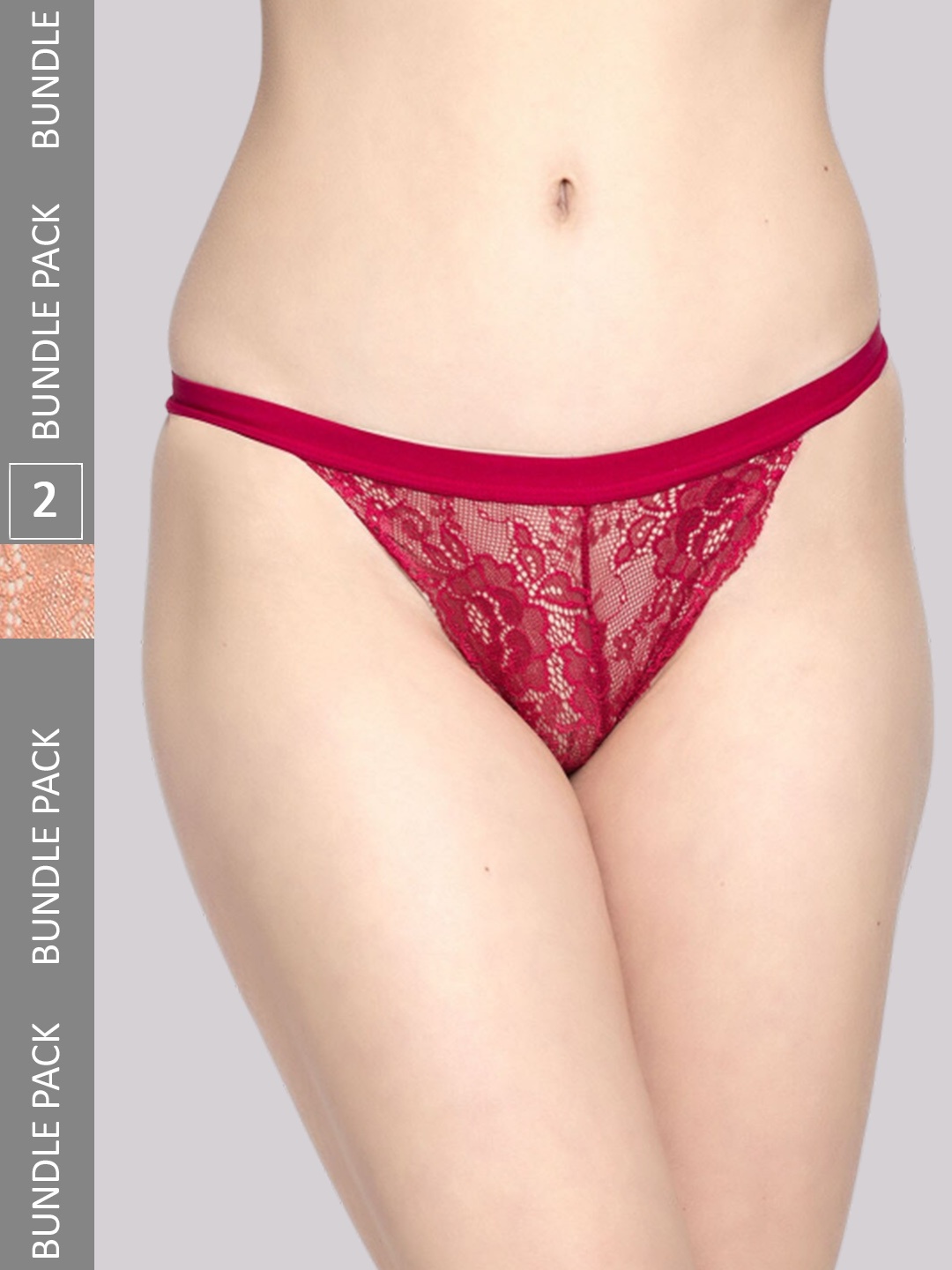 

PrettyCat Women Pack Of 2 Self Designed Thongs Briefs PC-PA-6023, Red