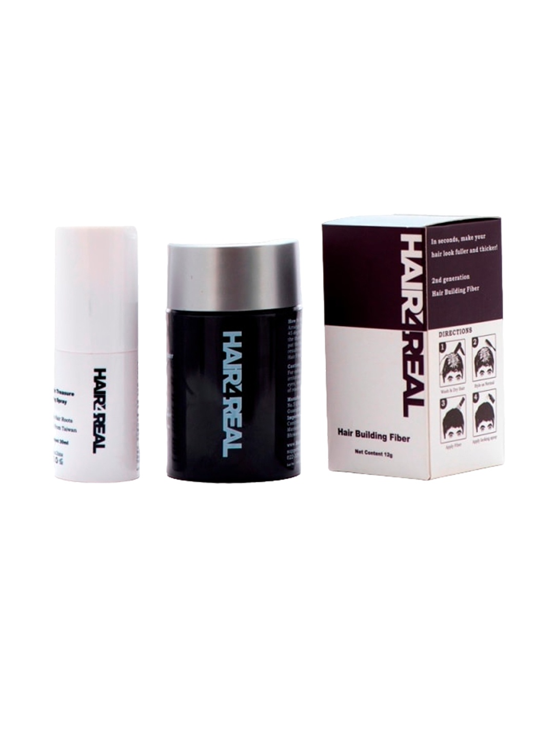 

HAIR4REAL Hair Building Fibres 12g Dark Brown with Hair Locking Spray 30ml