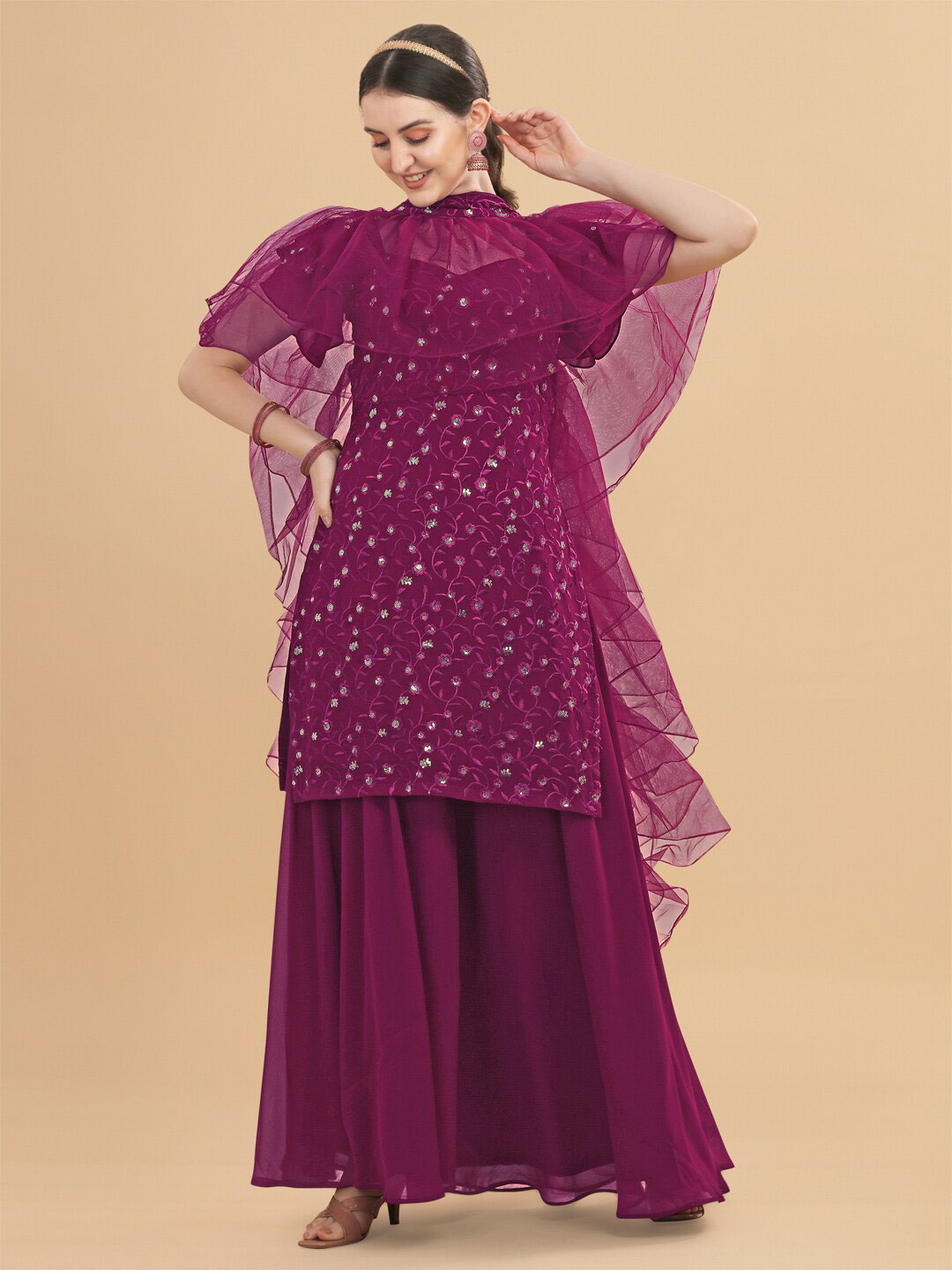 

Fashion Basket Embroidered Semi-Stitched Dress Material, Burgundy