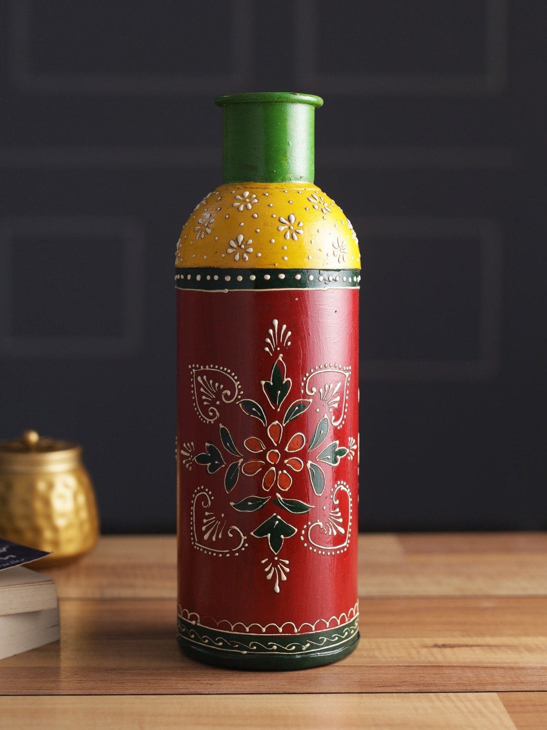 

Aapno Rajasthan Red & Yellow Printed Wooden Flower Vase