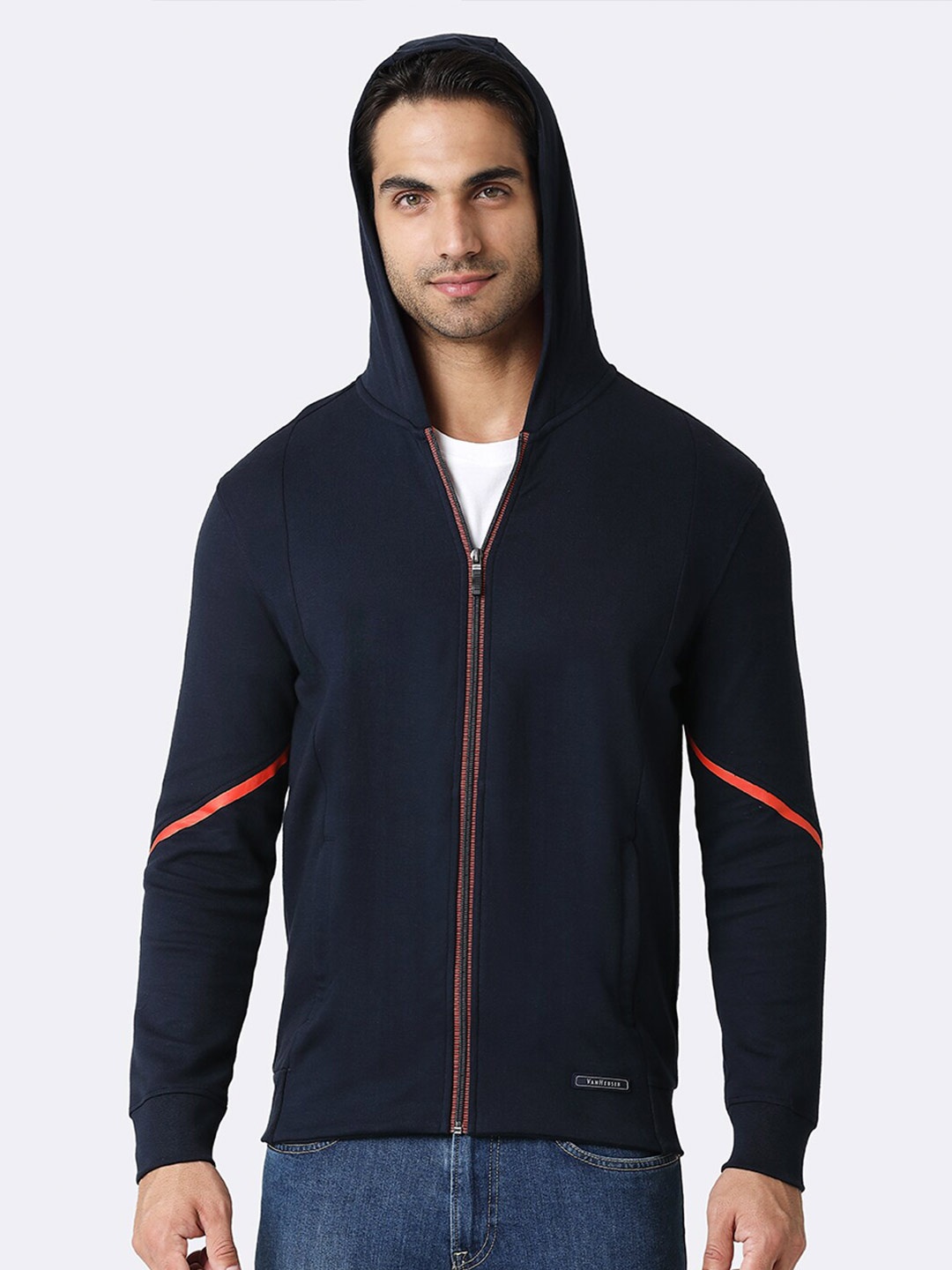 

Van Heusen Men Black Solid Hooded Neck Media Pocket Sweatshirt