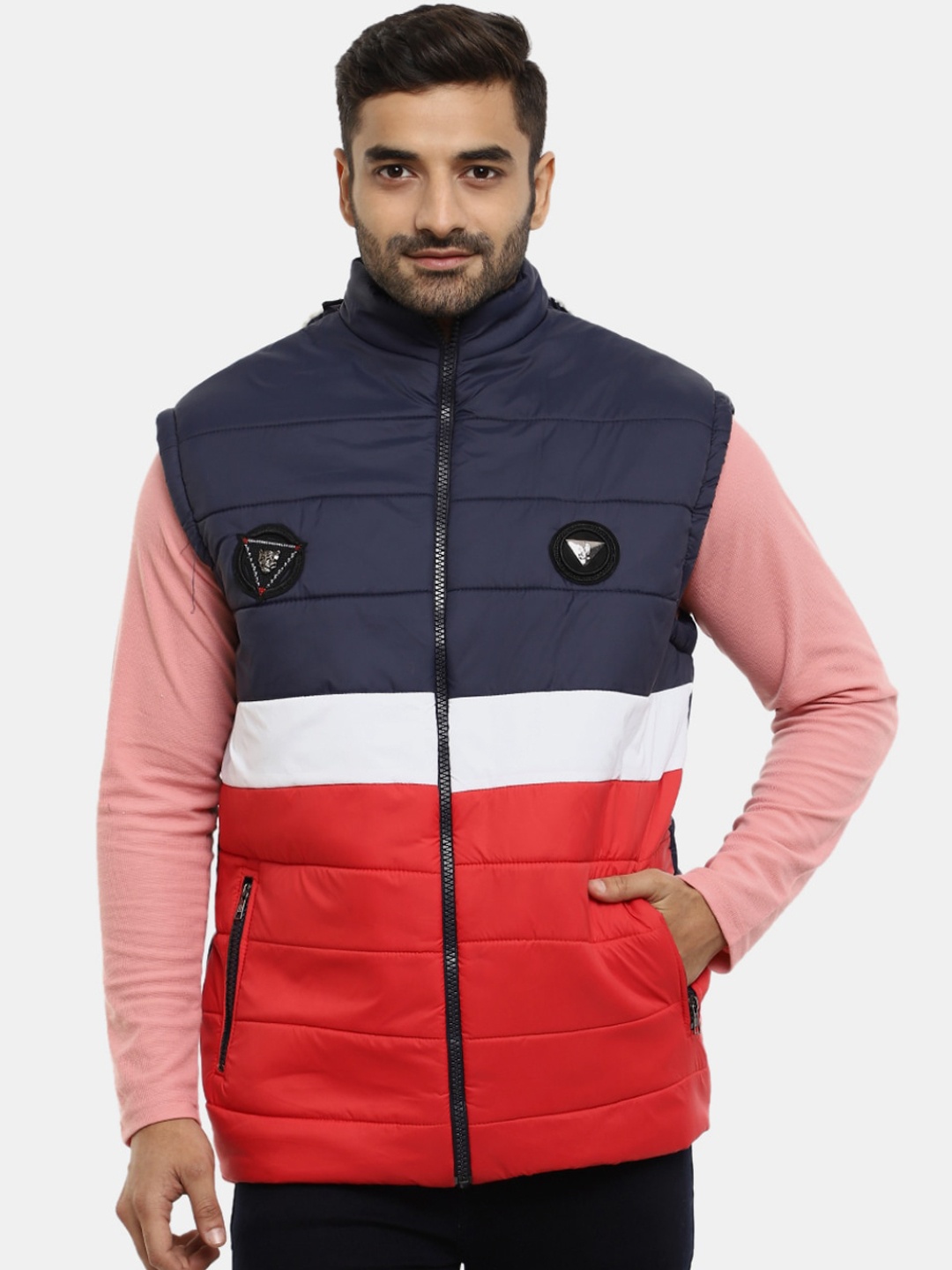 

V-Mart Men Colourblocked Hooded Lightweight Padded Jacket, Navy blue