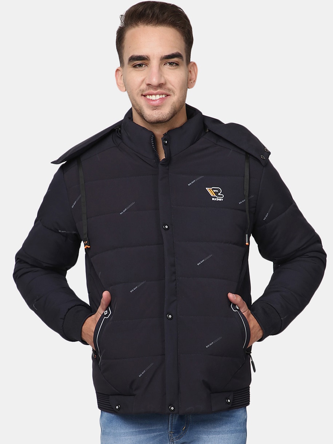 

V-Mart Men Lightweight Hooded Padded Cotton Jacket, Navy blue