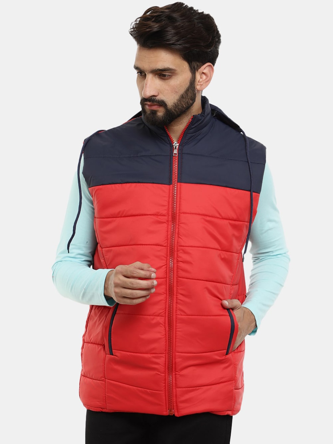 

V-Mart Men Colourblocked Cotton Hooded Padded Jacket, Red