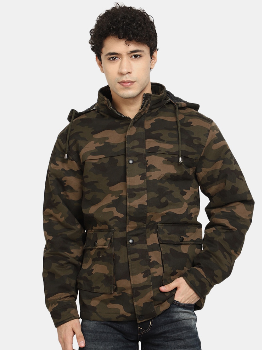 

V-Mart Men Camouflage Printed Cotton Bomber Jacket, Olive