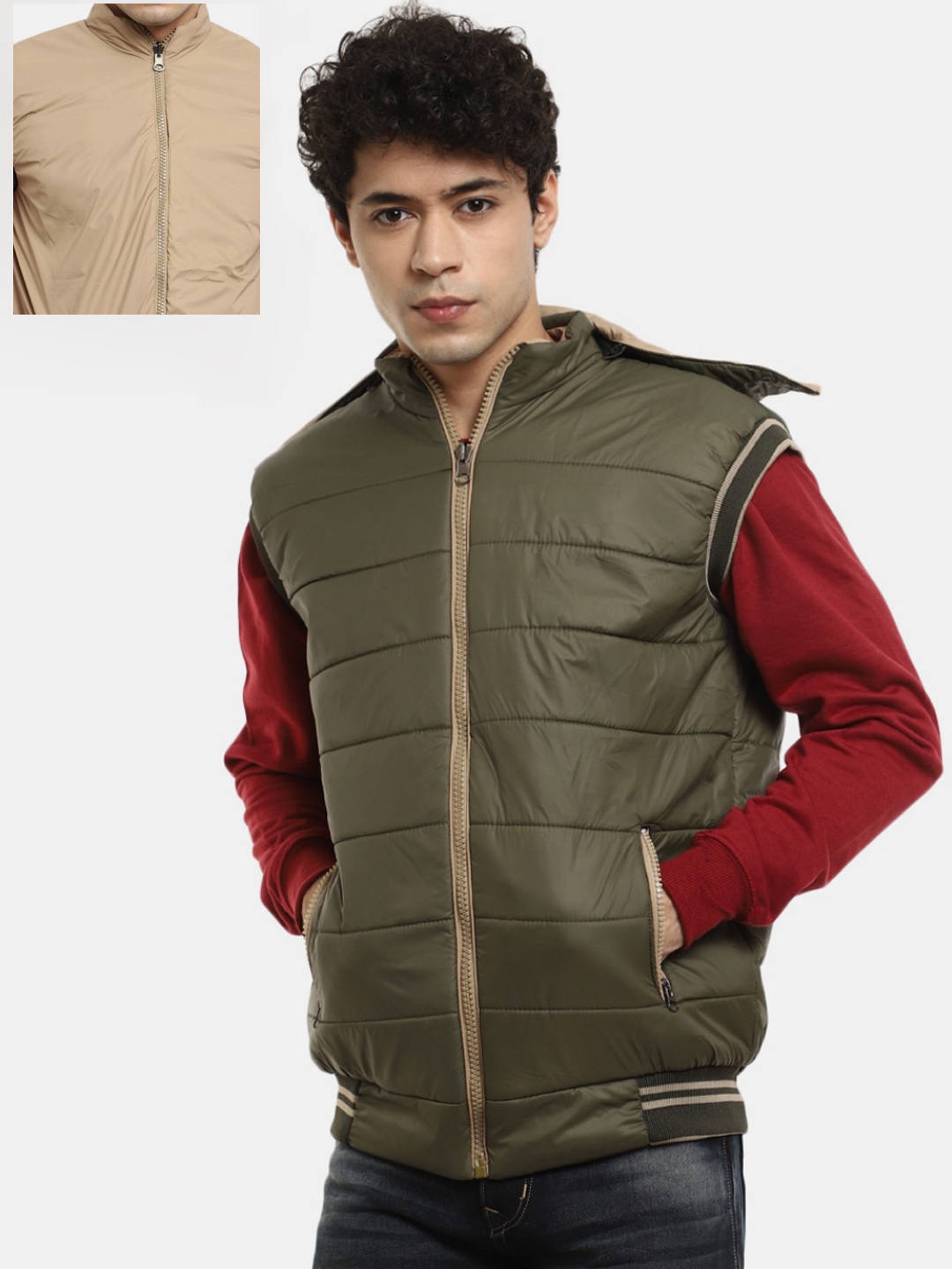 

V-Mart Men Solid Cotton Reversible Bomber Jacket, Olive
