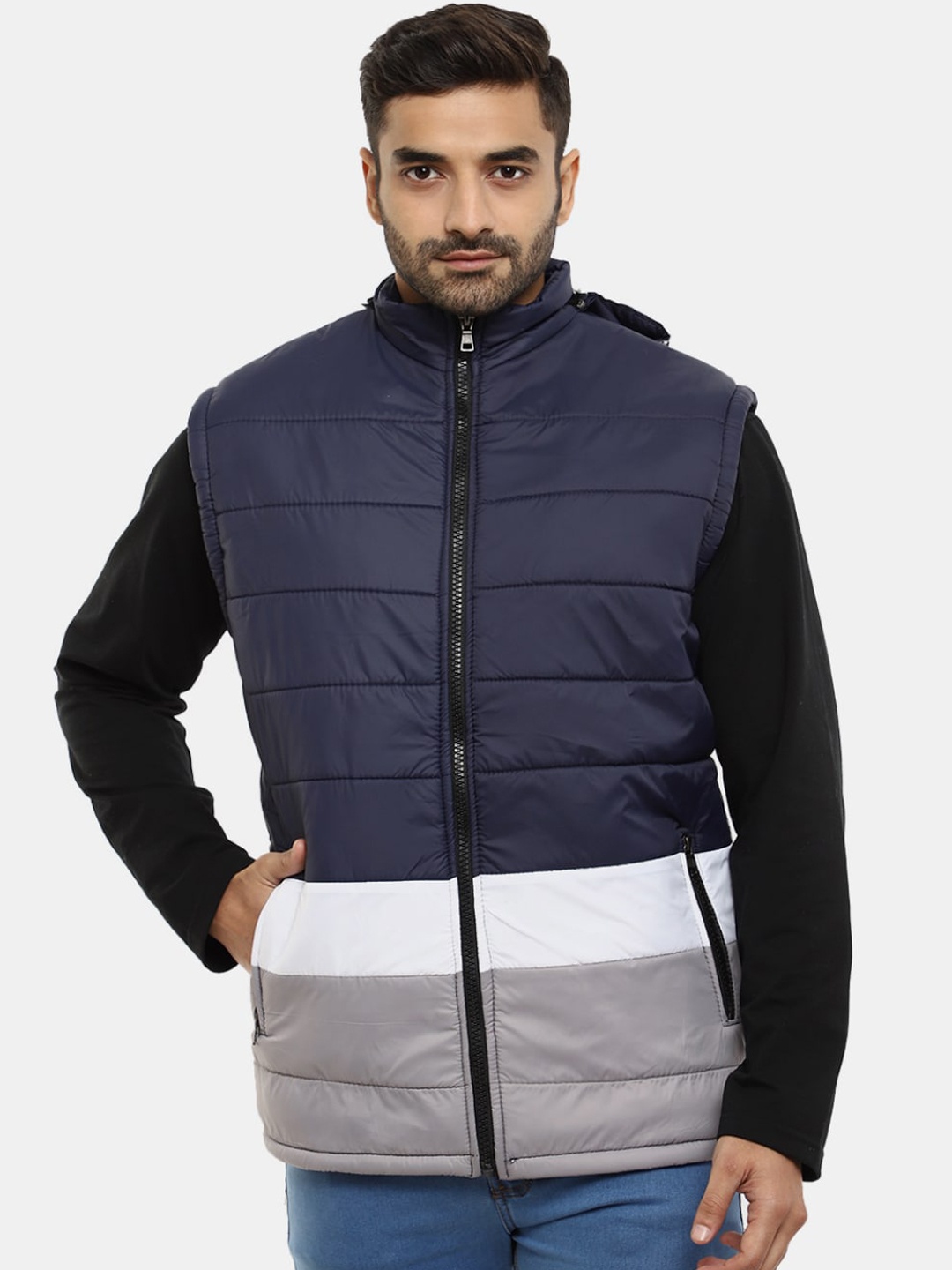 

V-Mart Men Colourblocked Lightweight Padded Jacket, Navy blue