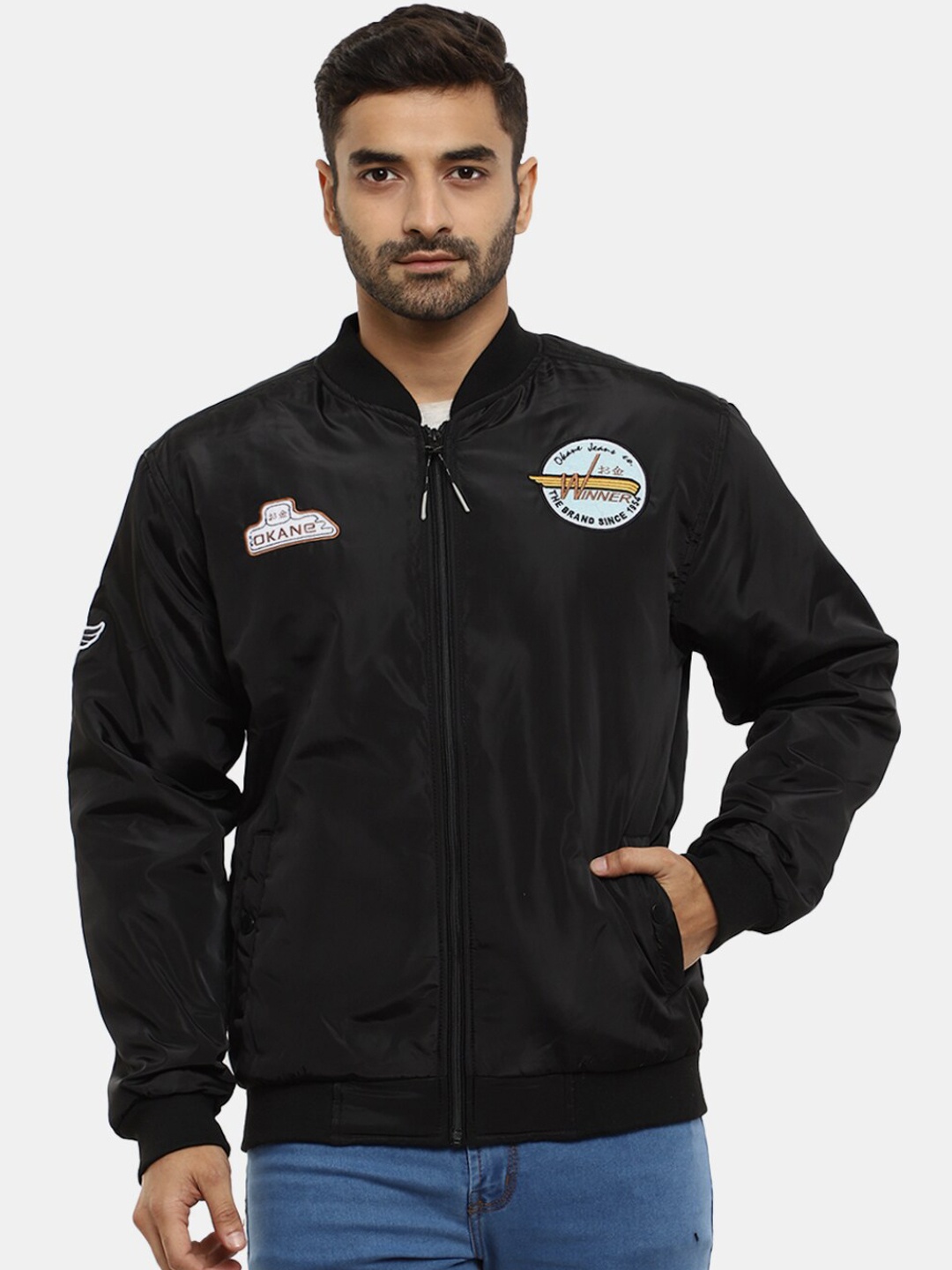 

V-Mart Men Lightweight Bomber Jacket, Black