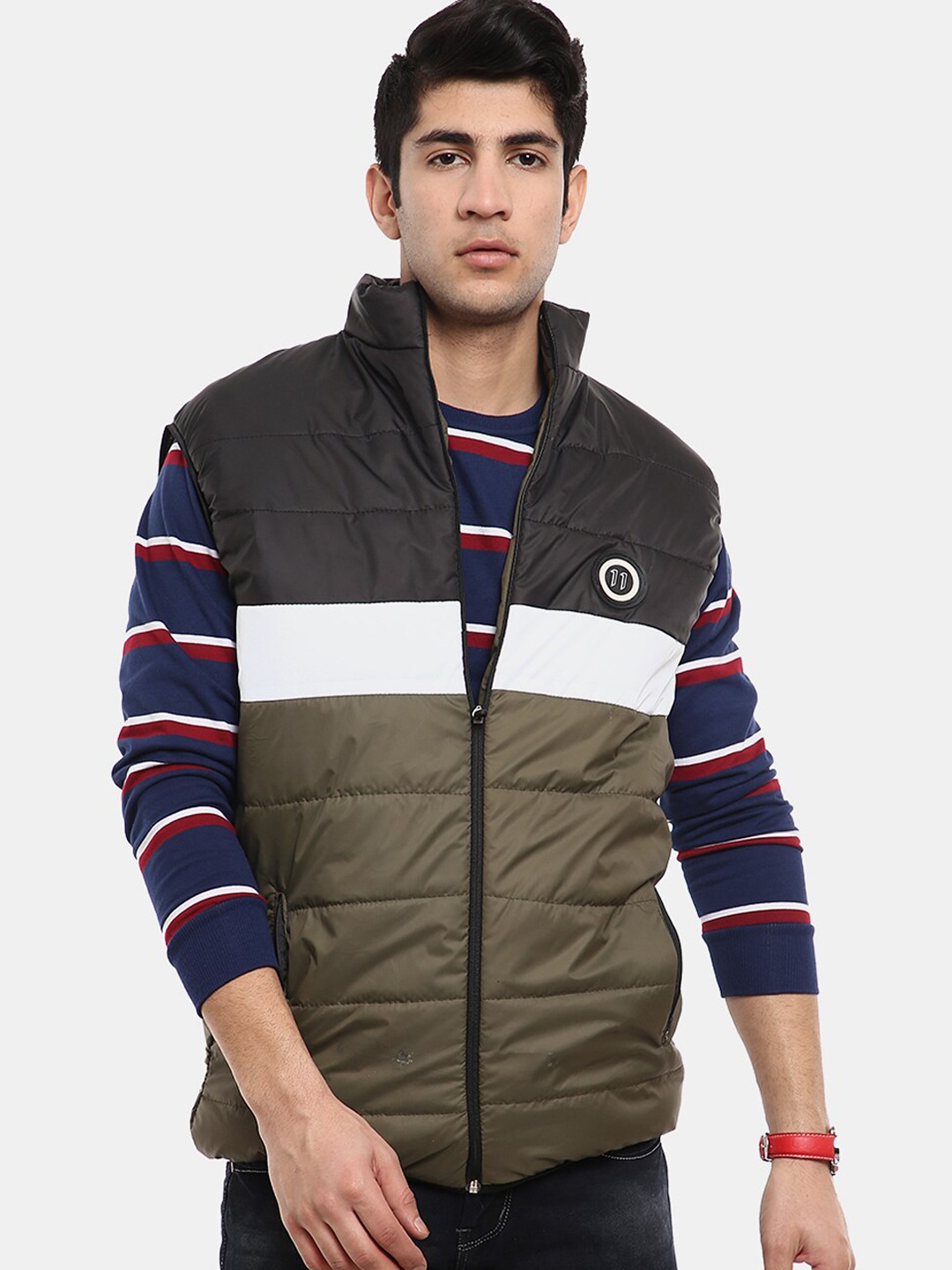 

V-Mart Men Cotton Colourblocked Lightweight Outdoor Padded Jacket, Olive