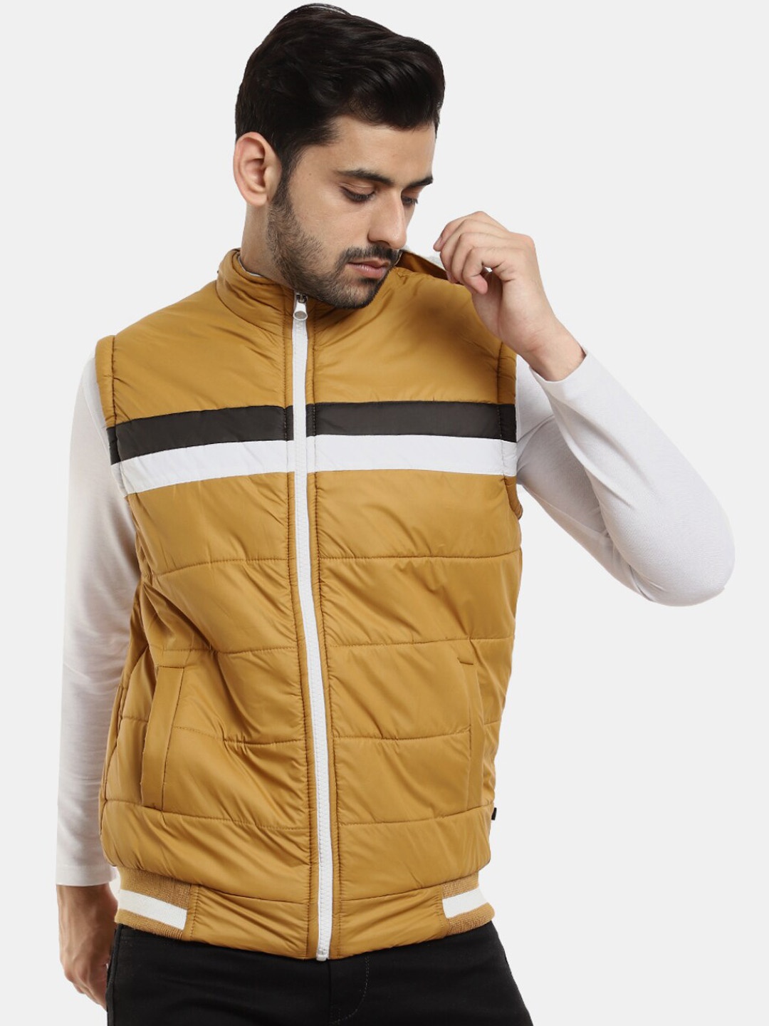 

V-Mart Men Cotton Colourblocked Lightweight Outdoor Puffer Jacket, Mustard
