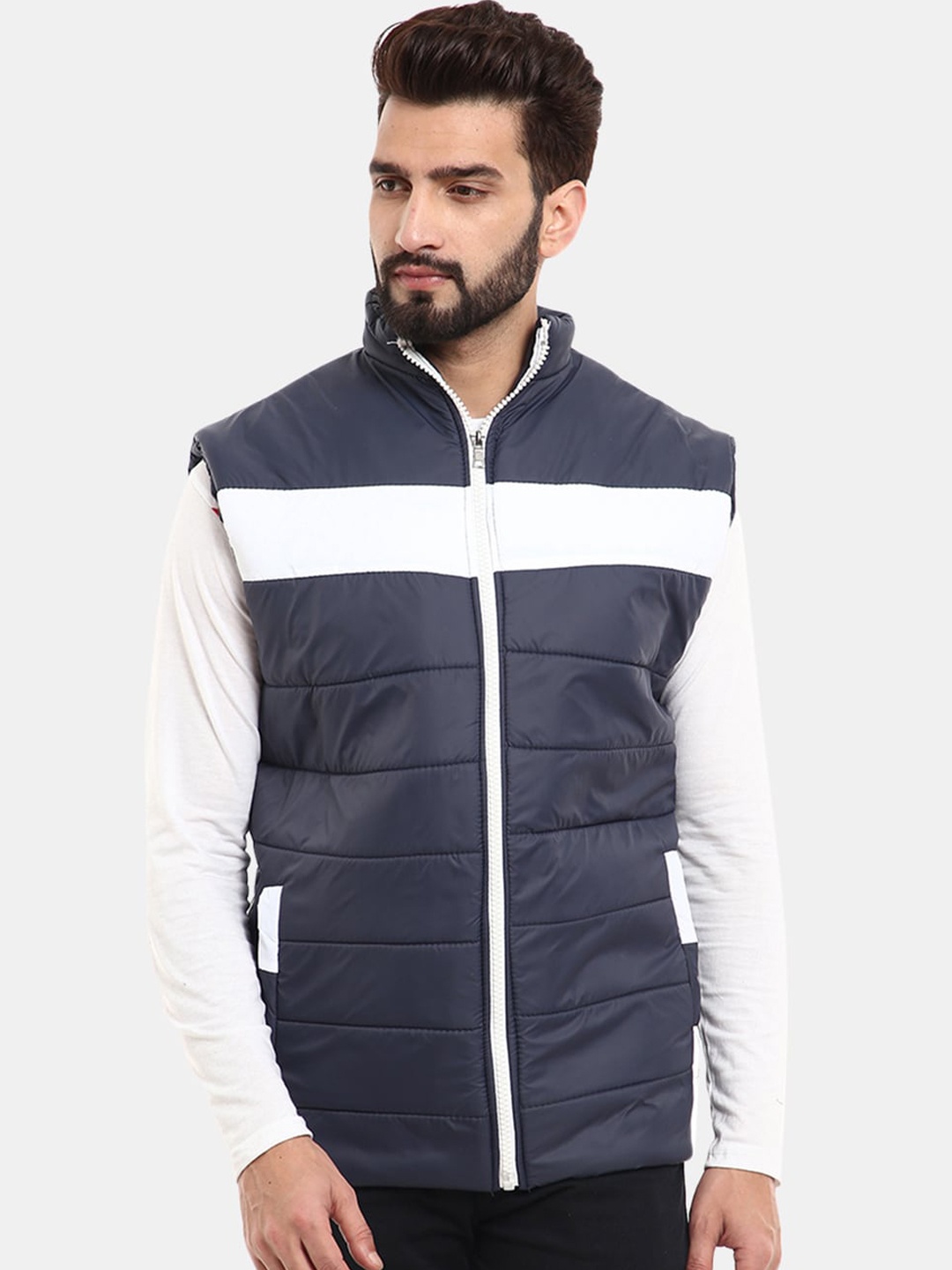 

V-Mart Men Colourblocked Lightweight Padded Jacket, Navy blue