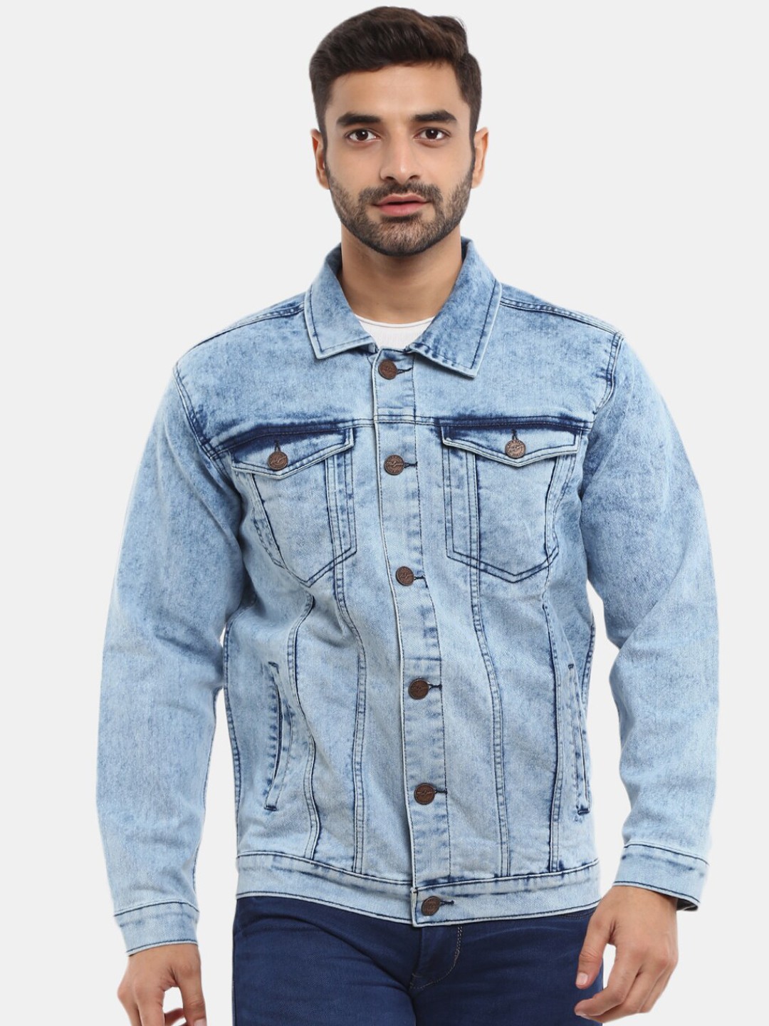 

V-Mart Men Lightweight Washed Denim Jacket, Blue