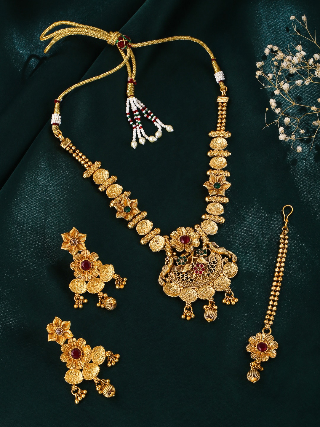 

VIRAASI Gold-Plated Stones Studded & Beaded Jewellery Set