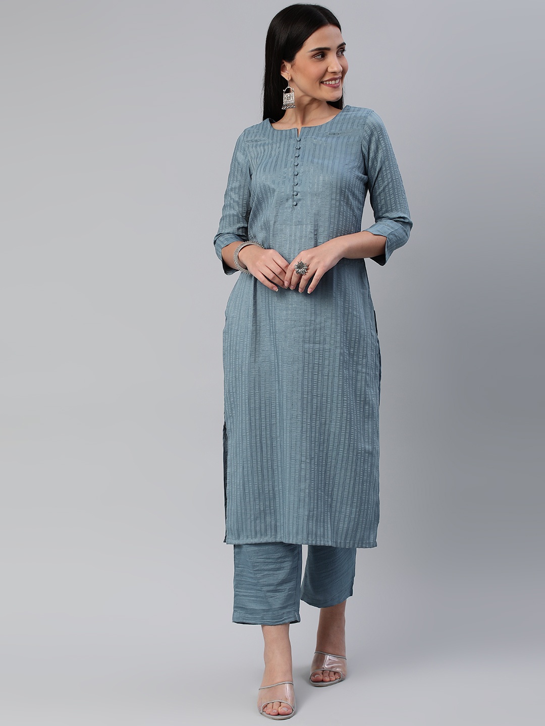 

KALINI Women Self Design Kurta With Trousers, Blue