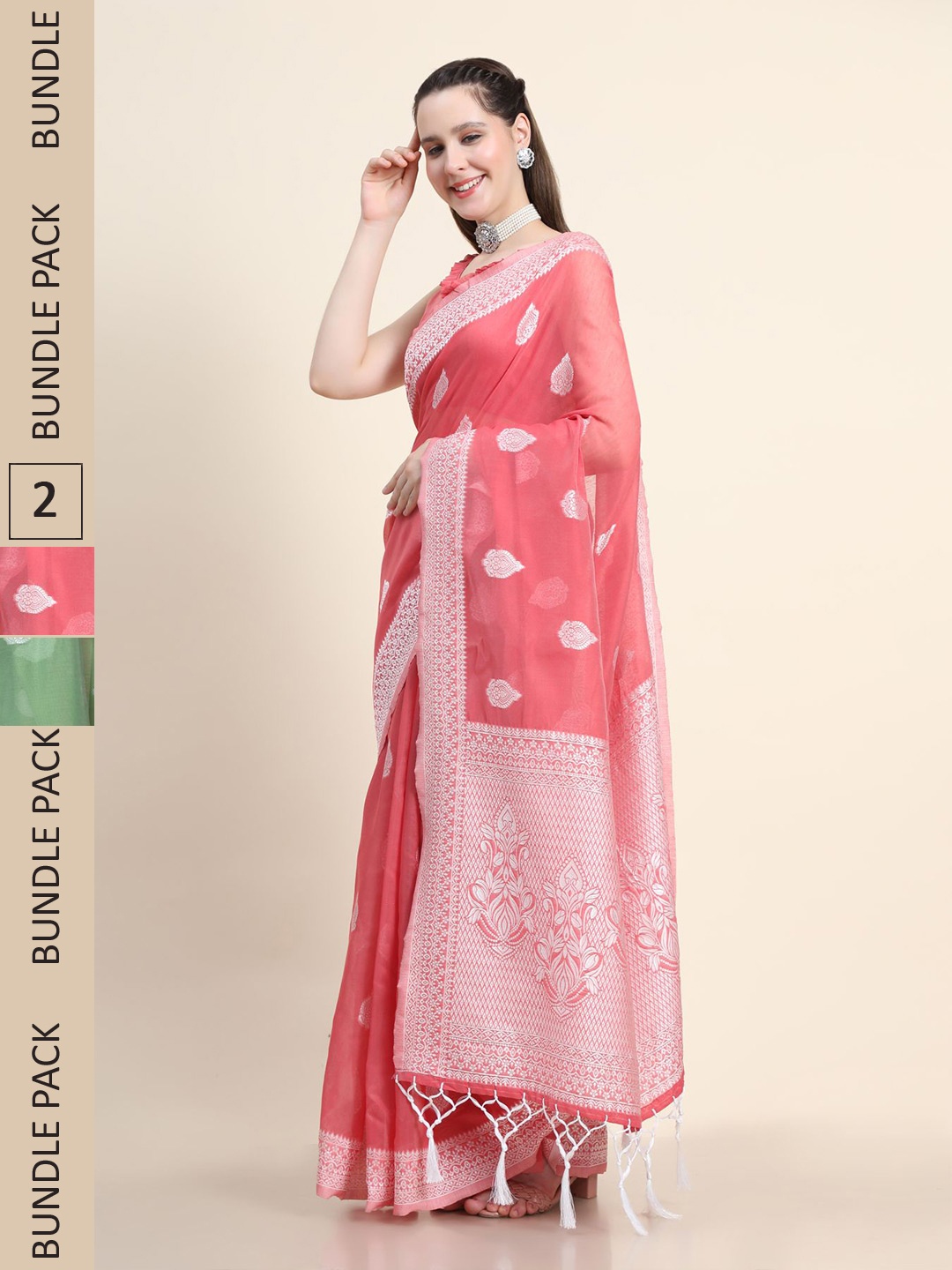 

AVANSHEE Pack of 2 Woven Design Silk Blend Sarees, Green