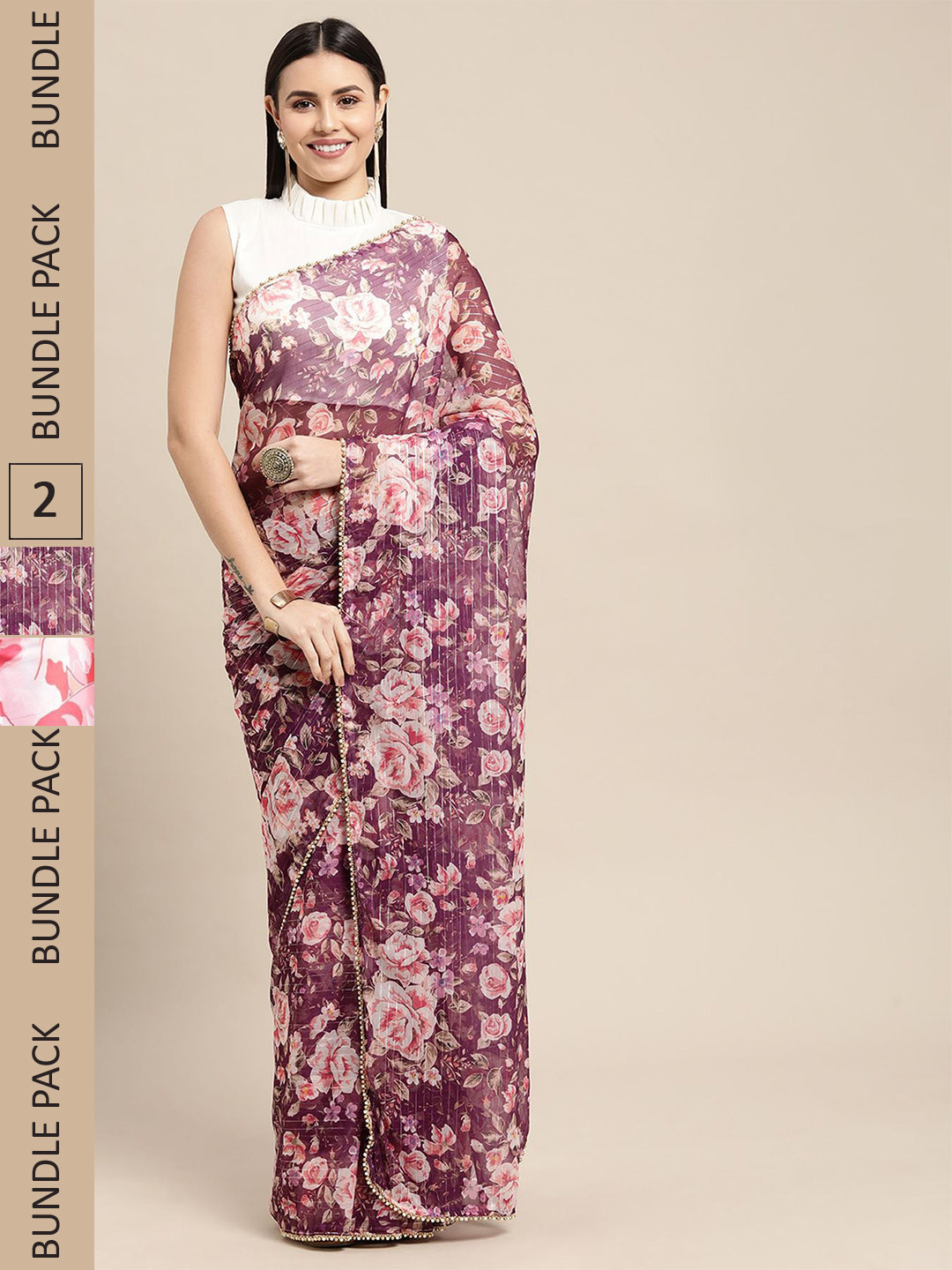 

AVANSHEE Floral Silk Blend Saree, Purple