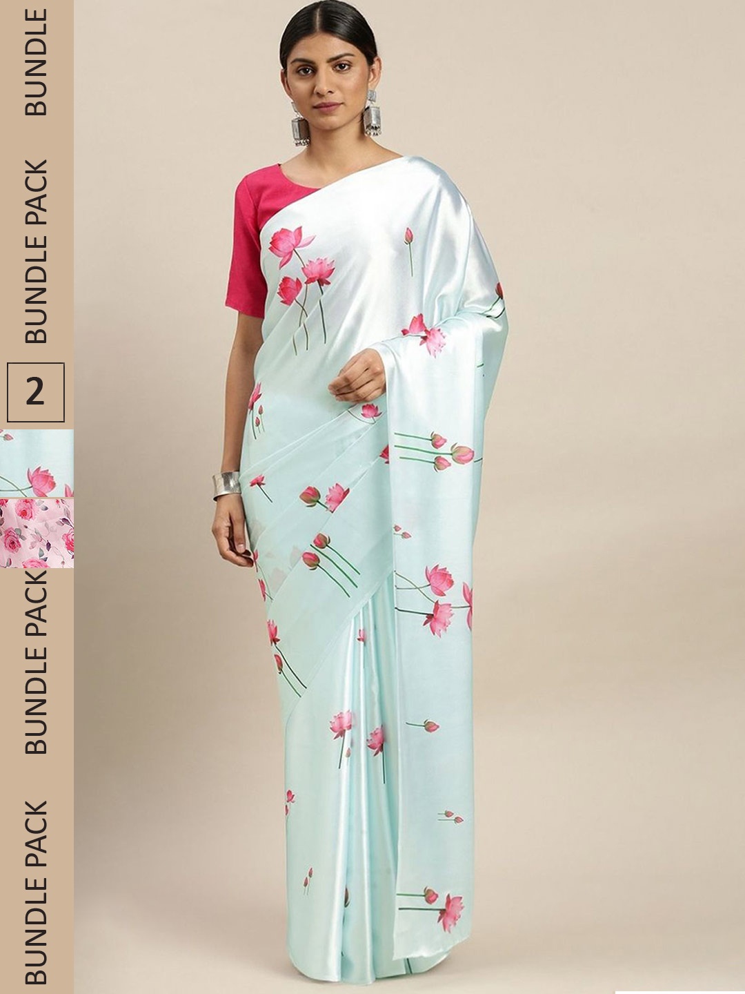

AVANSHEE Pack of 2 Floral Silk Blend Saree, Green