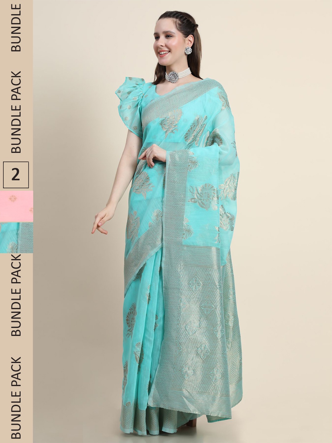

AVANSHEE Pack of 2 Woven Design Zari Silk Blend Saree, Pink