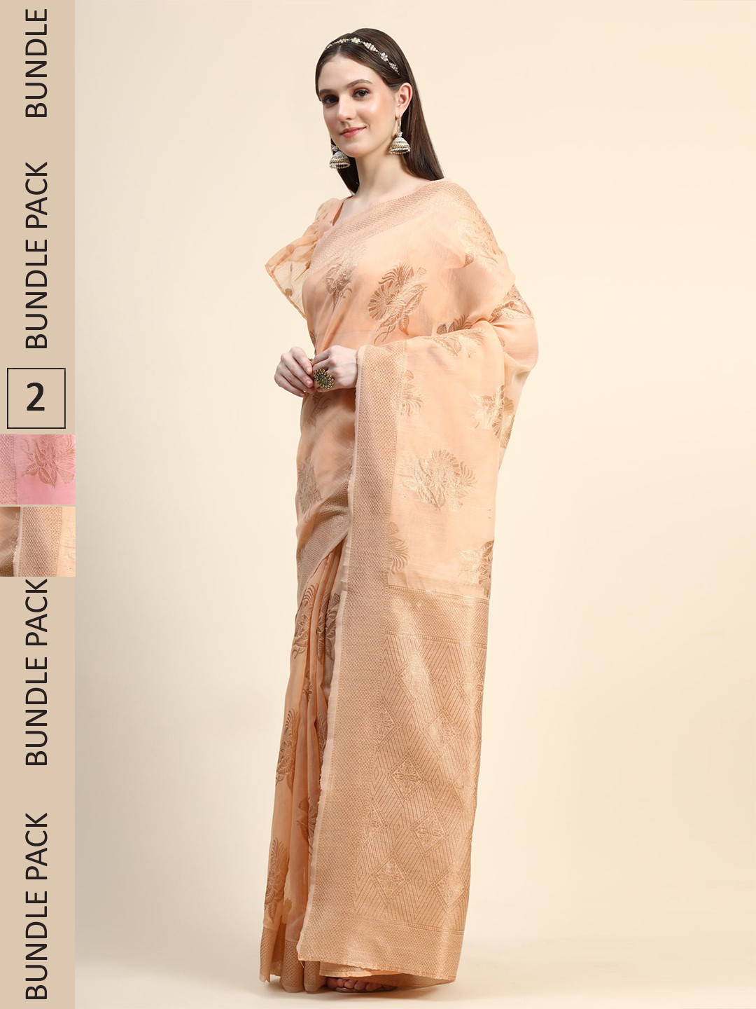 

AVANSHEE Pack Of 2 Woven Design Zari Silk Blend Saree, Pink