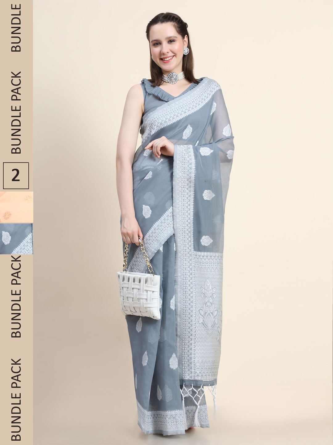 

AVANSHEE Pack Of 2 Woven Design Zari Silk Blend Saree, Peach