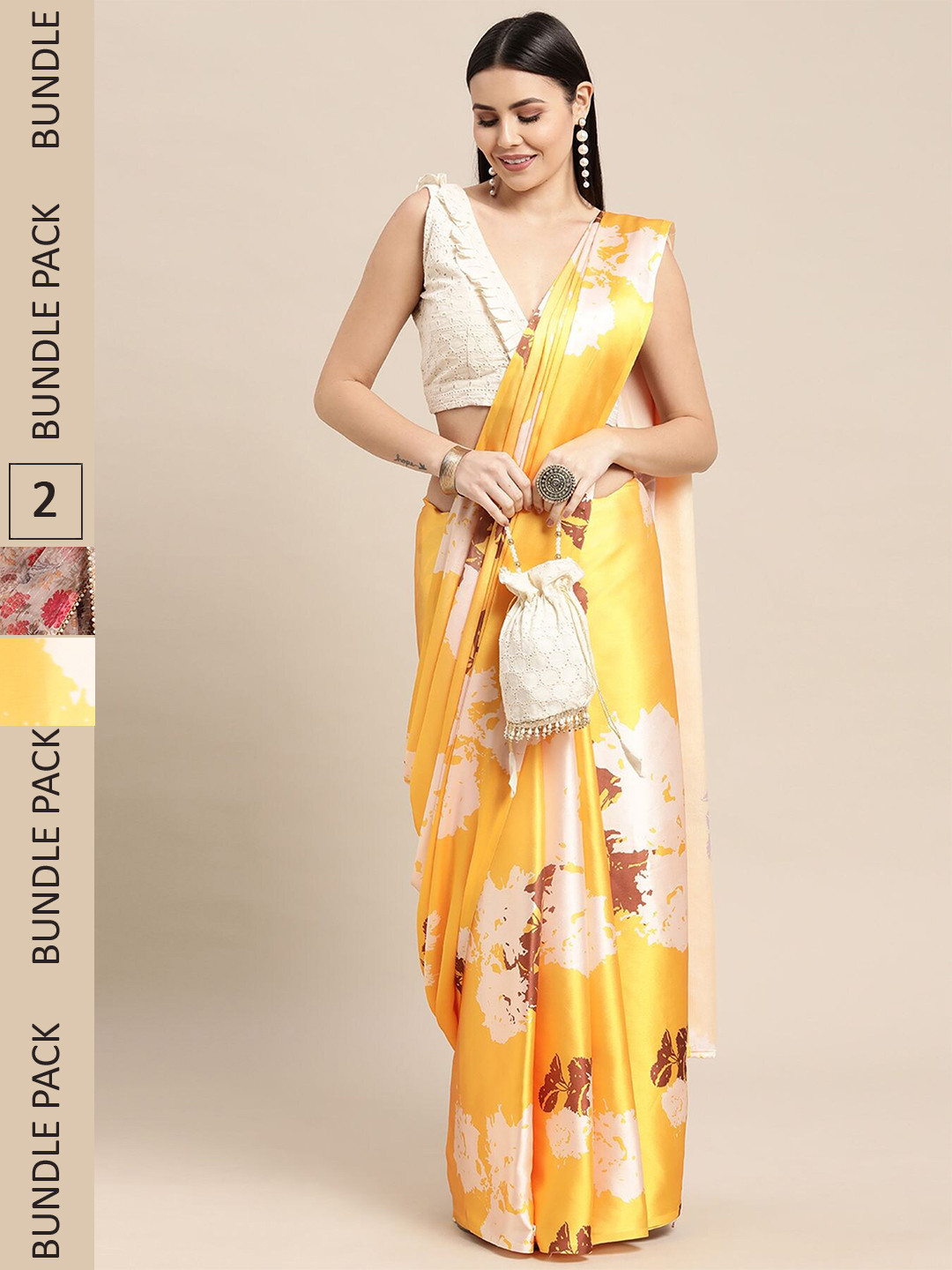 

AVANSHEE Pack Of 2 Floral Printed Silk Blend Saree, Yellow