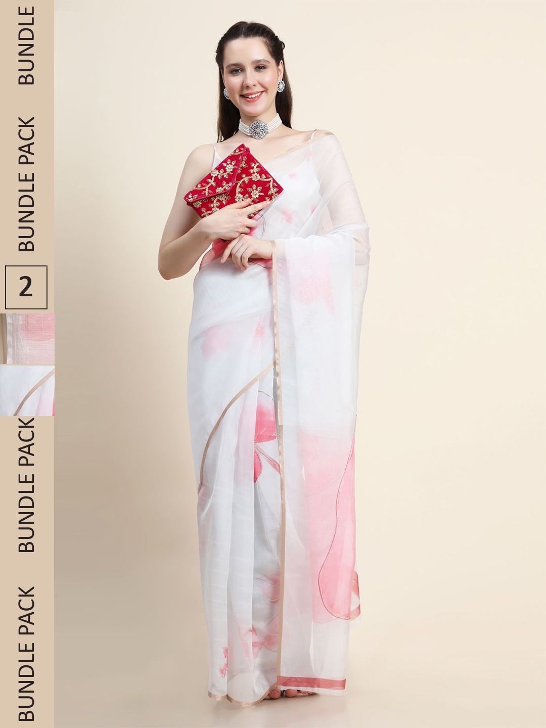 

AVANSHEE Pack Of 2 Floral Printed Silk Blend Saree, White