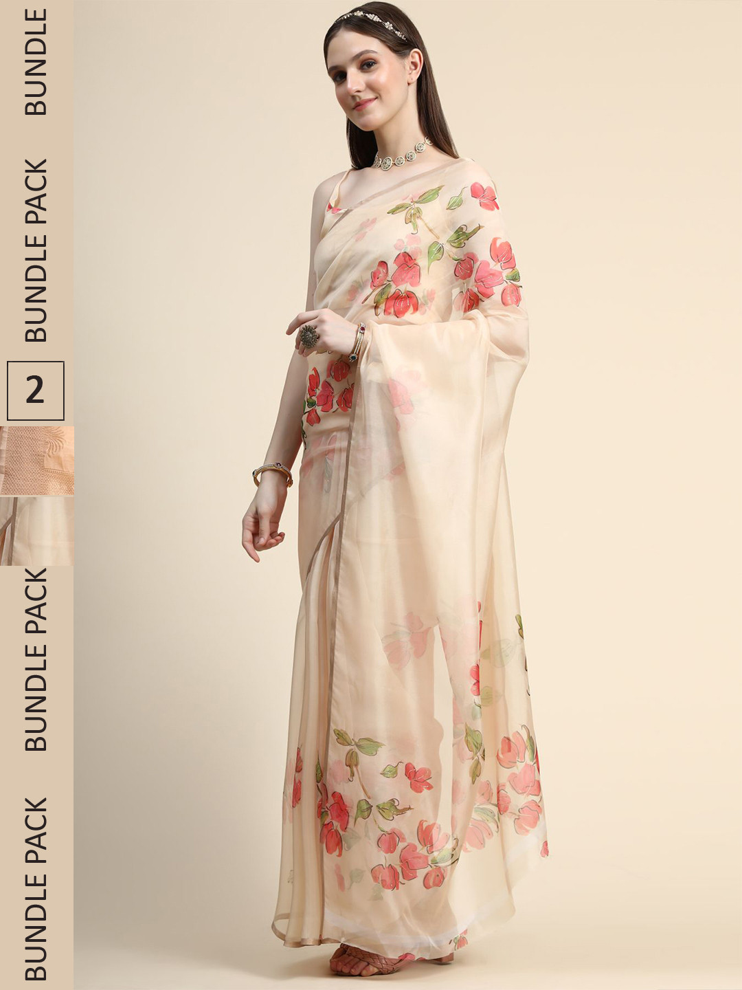 

AVANSHEE Pack Of 2 Woven Design Zari Silk Blend Saree, Cream