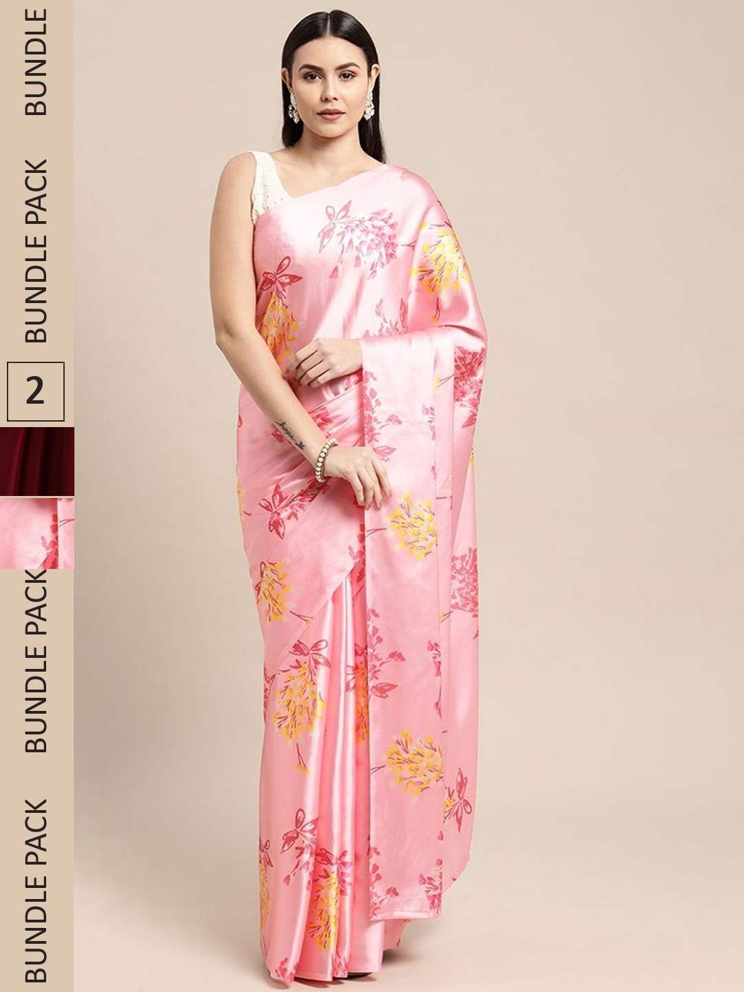 

AVANSHEE Pack Of 2 Party Sarees With Stitched Blouse, Pink