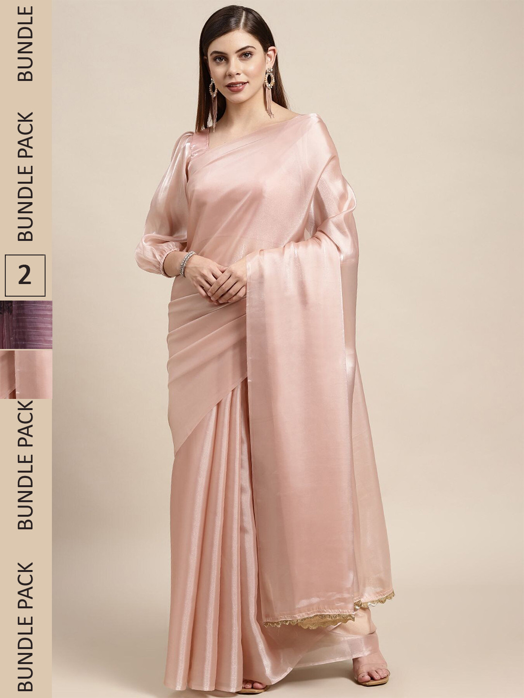 

AVANSHEE Pack Of 2 Party Sarees With Stitched Blouse, Peach