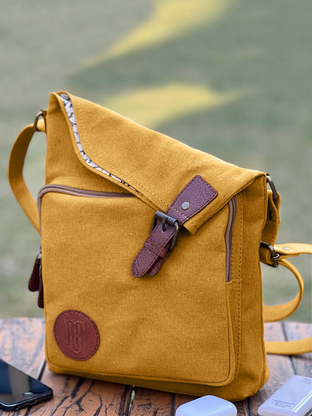 

Mona B Buckle Detailed Structured Sling Bag, Mustard
