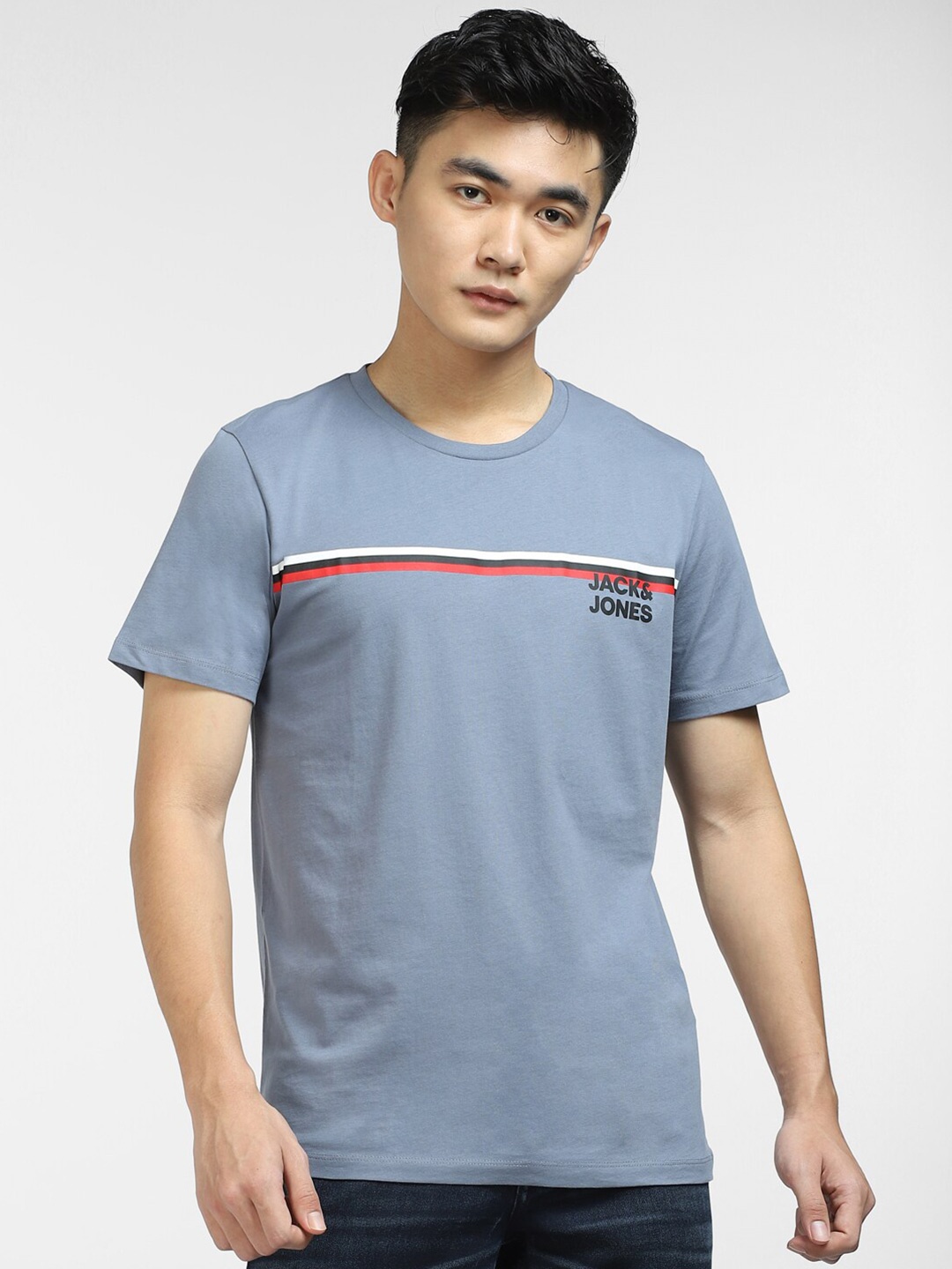 

Jack & Jones Men Slim Fit Round Neck Cotton T-shirt, Grey